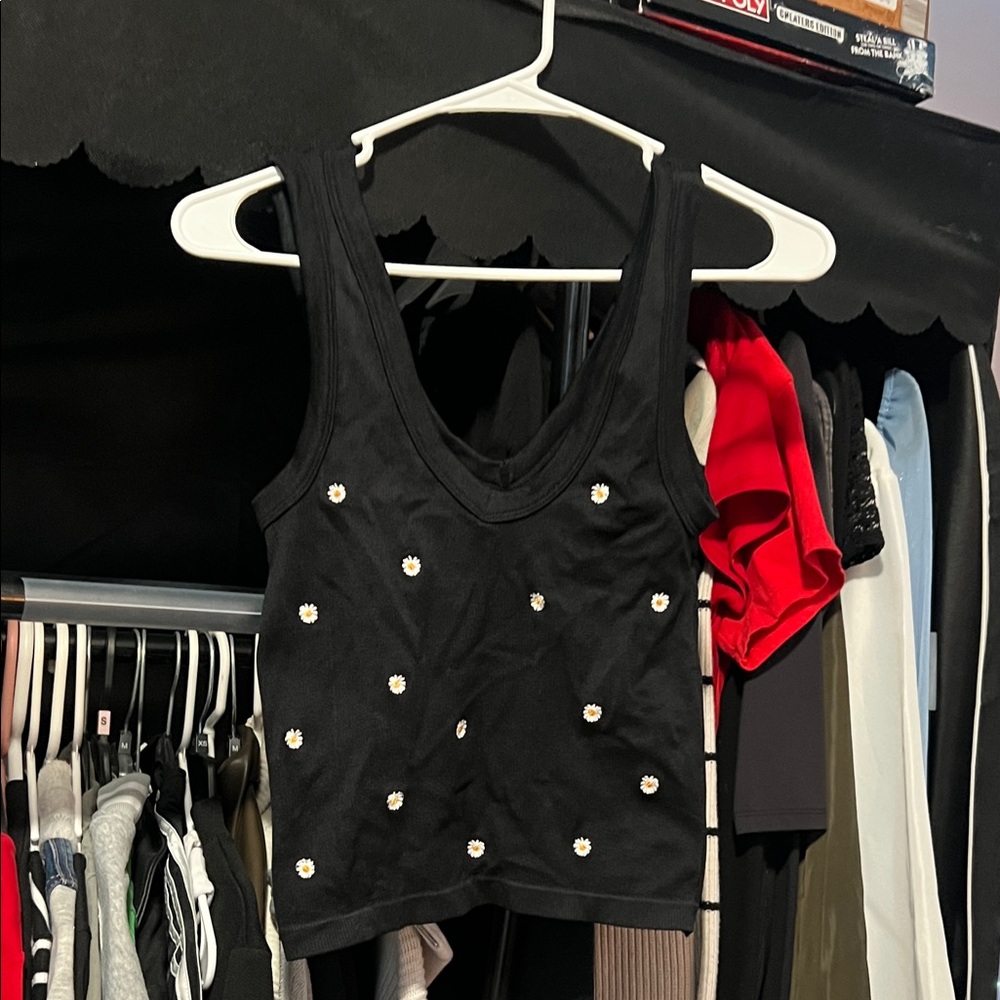 Elegant Black Crop Top with Floral Details